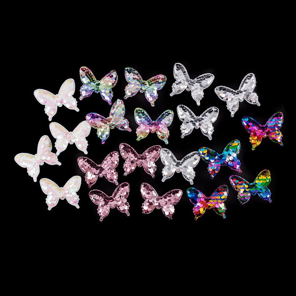 Pack of 20 Sequin Embellishments - Unicorns, Flamingos, Butterflies, Mermaid Tales - Butterflies