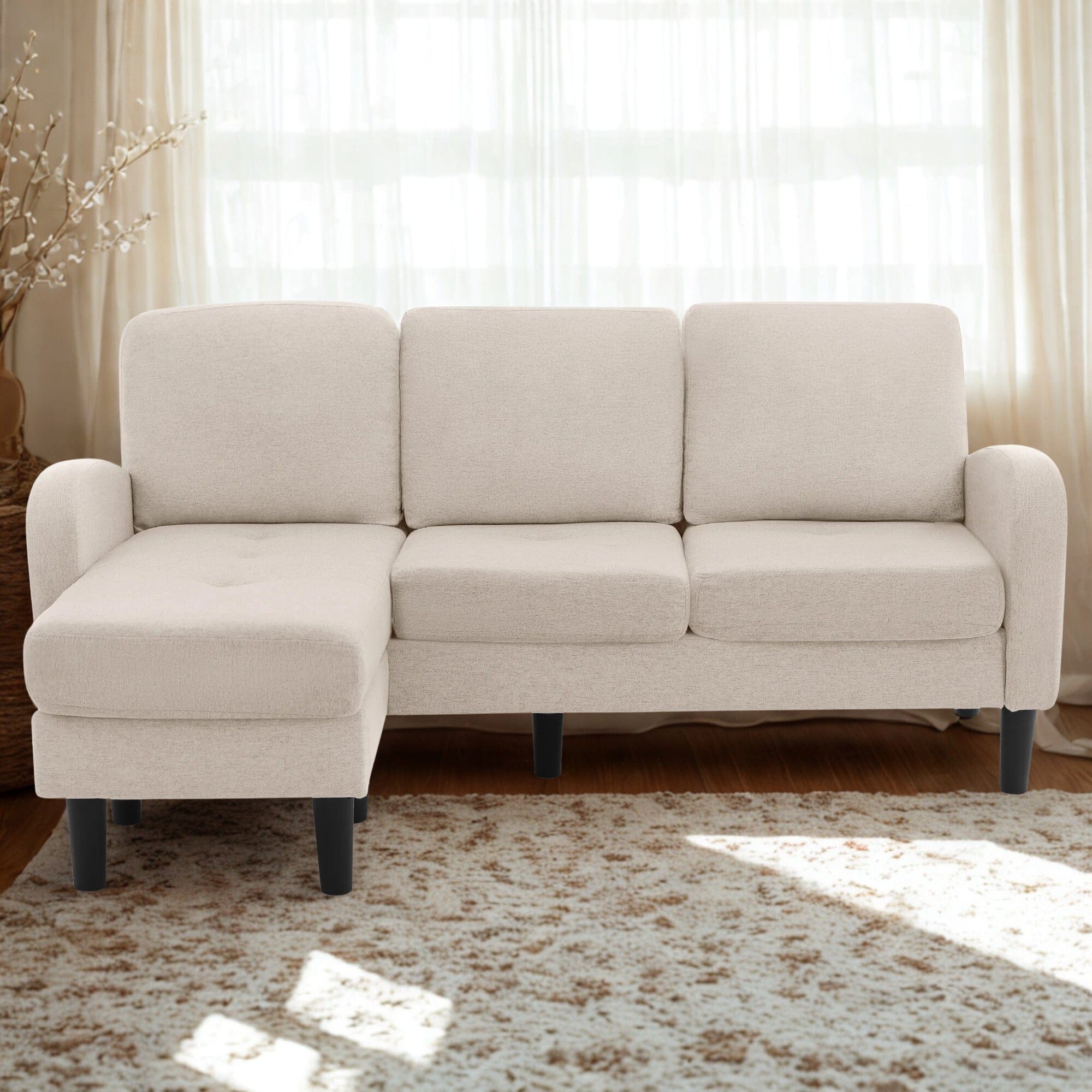 Canapé d'Angle Beige Compact en Tissu Respirant - Beige