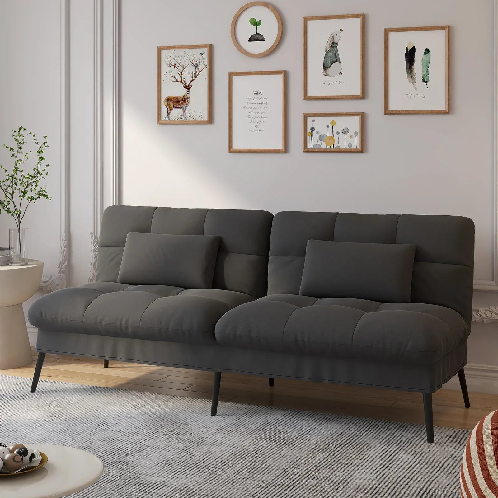 Canapé Lit Tissu Gris Foncé - Noir