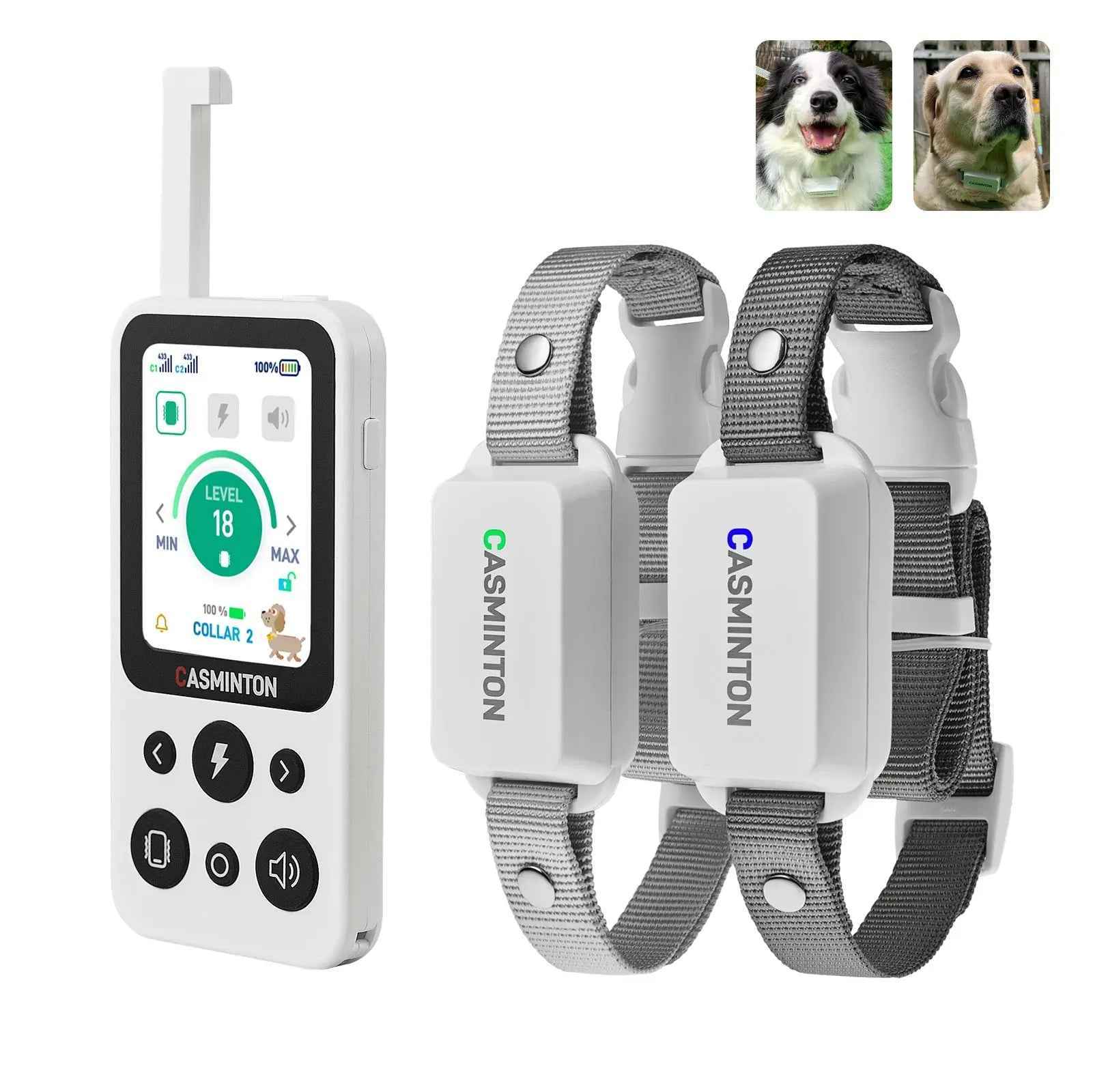 CASMINTON CRS01 Pro Dog Training Collar with LCD Display for Effective Training - White