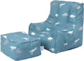 Kids Bean Bag Chair with Footstool Indoor Beanbag Armchair Printed Gaming Pouffes - Rex
