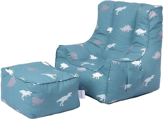 Kids Bean Bag Chair with Footstool Indoor Beanbag Armchair Printed Gaming Pouffes - Rex