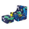 Kids Bean Bag Chair with Footstool Indoor Beanbag Armchair Printed Gaming Pouffes - Dino Dark