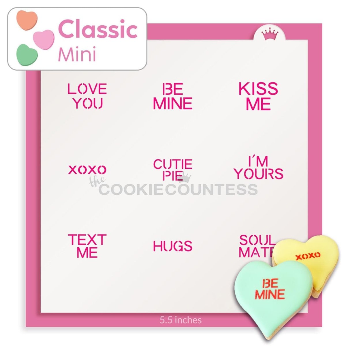 Conversation Hearts Classic Mini 1" Sayings Stencil