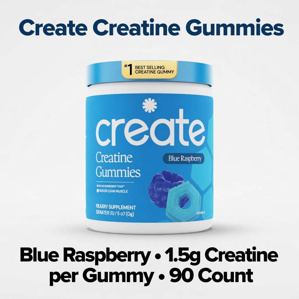 Create Creatine Monohydrate Gummies Blue Raspberry 90 Count - 1.5g Creatine per Gummy
