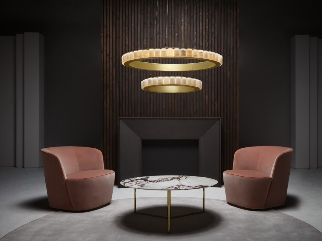 CTO Lighting Avalon Halo - Ceiling Rose Chandelier bronze finish with honed alabaster