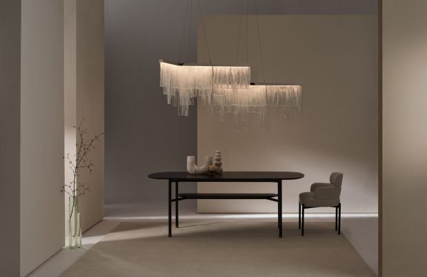 CTO Lighting Cascata - Ceiling Rose - DALI-A Chandelier antique bronze with wavy kiln glass
