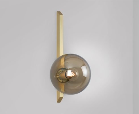 CTO Lighting Gaia - Tall - Plate - DALI-A Wall Light satin brass with smoked glass