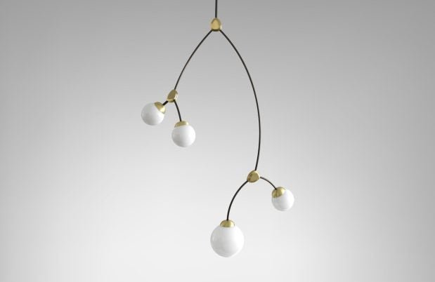 CTO Lighting Ivy - Vertical 4 - DALI-A Pendant Light bronze with satin brass details and shiny opal glass