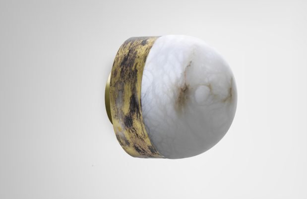 CTO Lighting Lucid 200 - Flush - DALI-A Wall Light silvered oxidised brass with honed alabaster