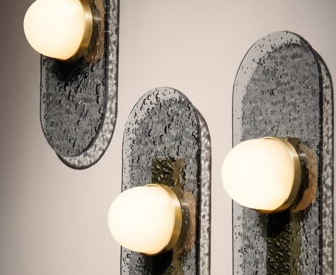 CTO Lighting Modulo - Single - DALI-A Wall Light satin brass with smoked kiln glass and matt glass