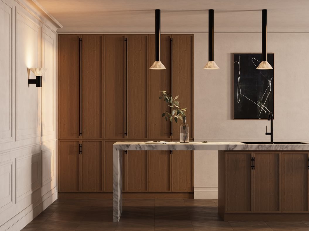 CTO Lighting Torres Tall - Flush Mounted - IP44 Pendant Light bronze with honed alabaster