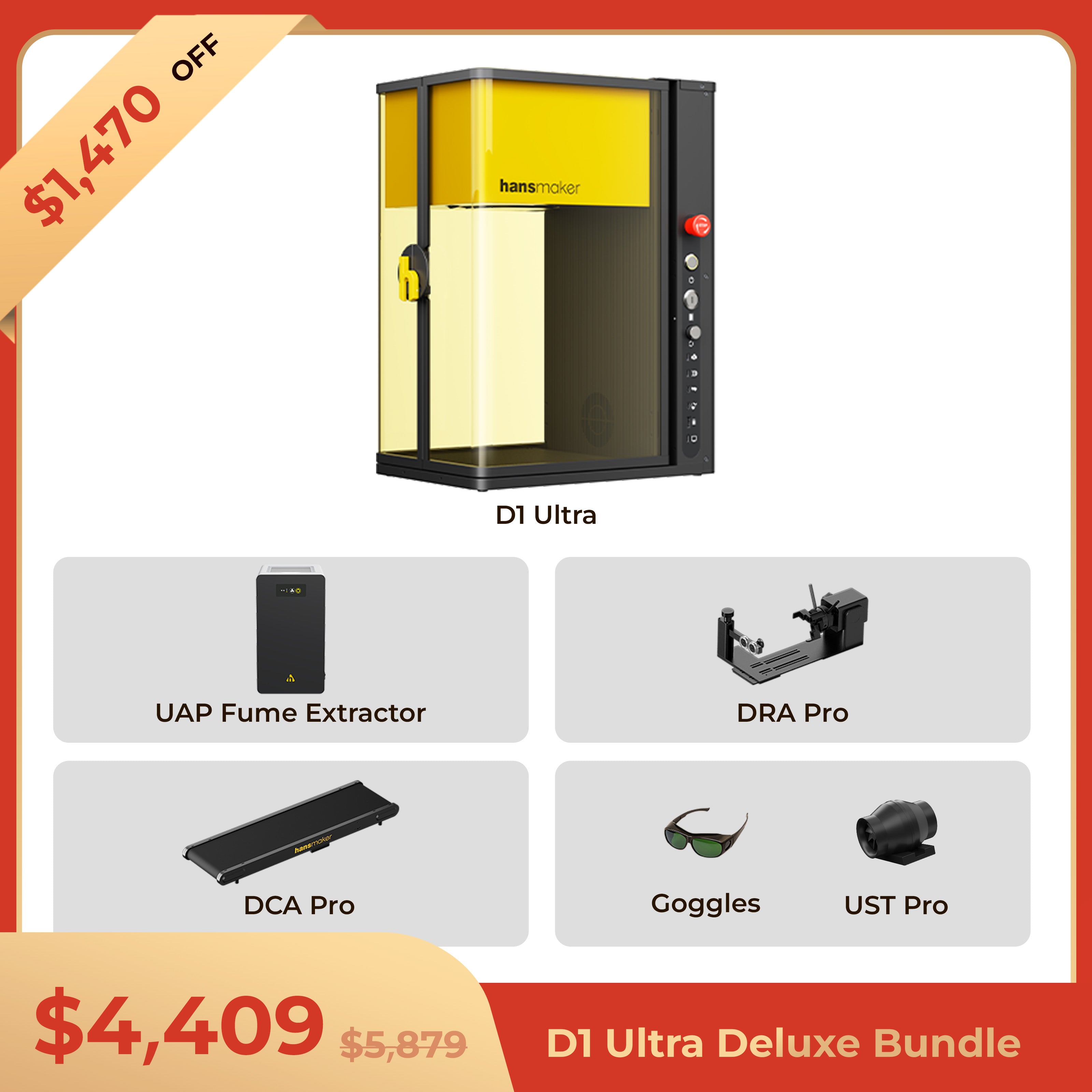hansmaker D1 Ultra Dual Laser Engraver - D1 Ultra Deluxe Bundle