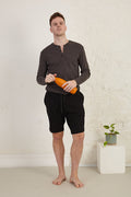 Henley Long Sleeve Regular Fit Organic Cotton Jersey T-Shirt - XL / Dark Grey Melange