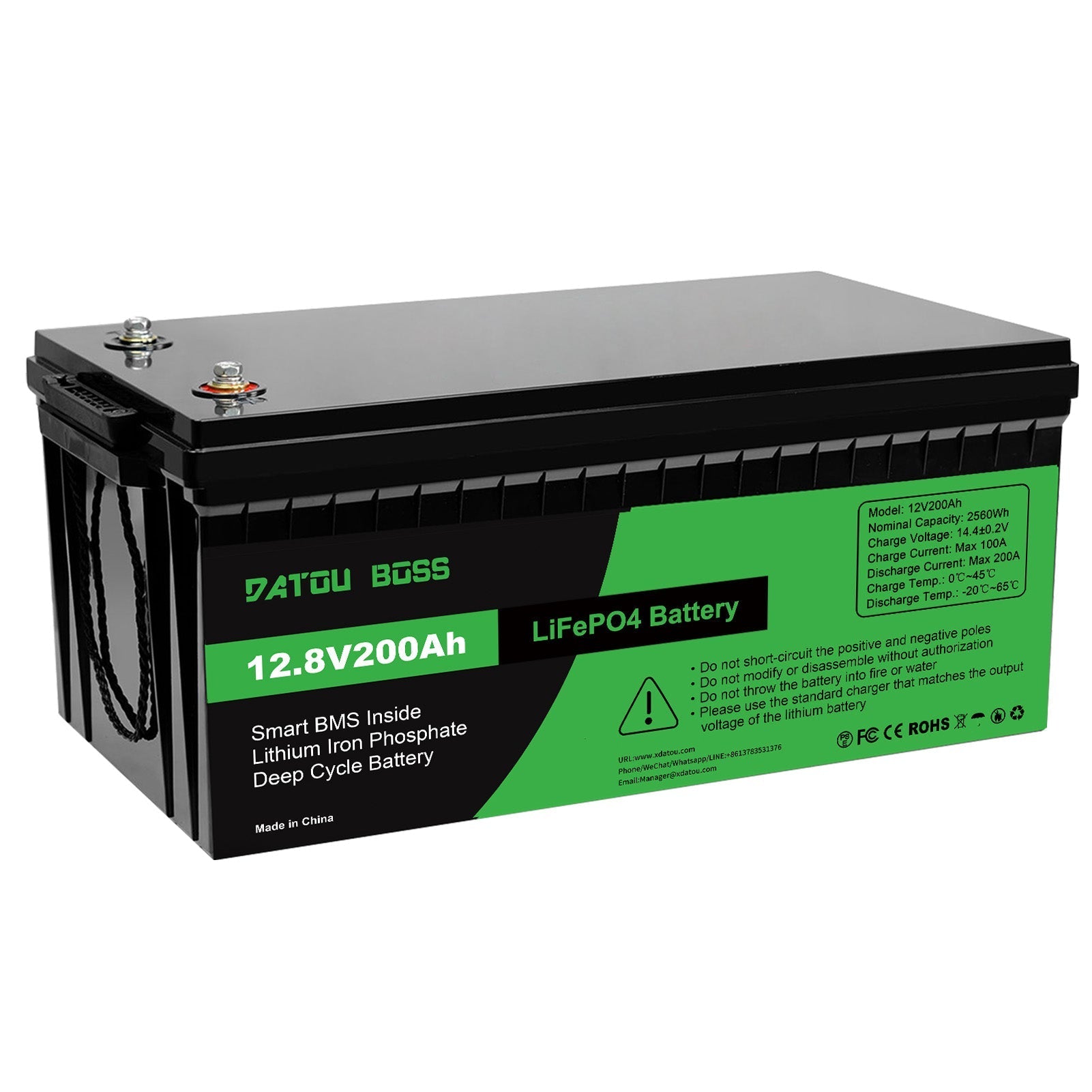 DATOUBOSS 12V 200Ah Lithium LiFePO4 Battery with 200A BMS  Deep Cycle Battery for RV Car Solar Home System DIY