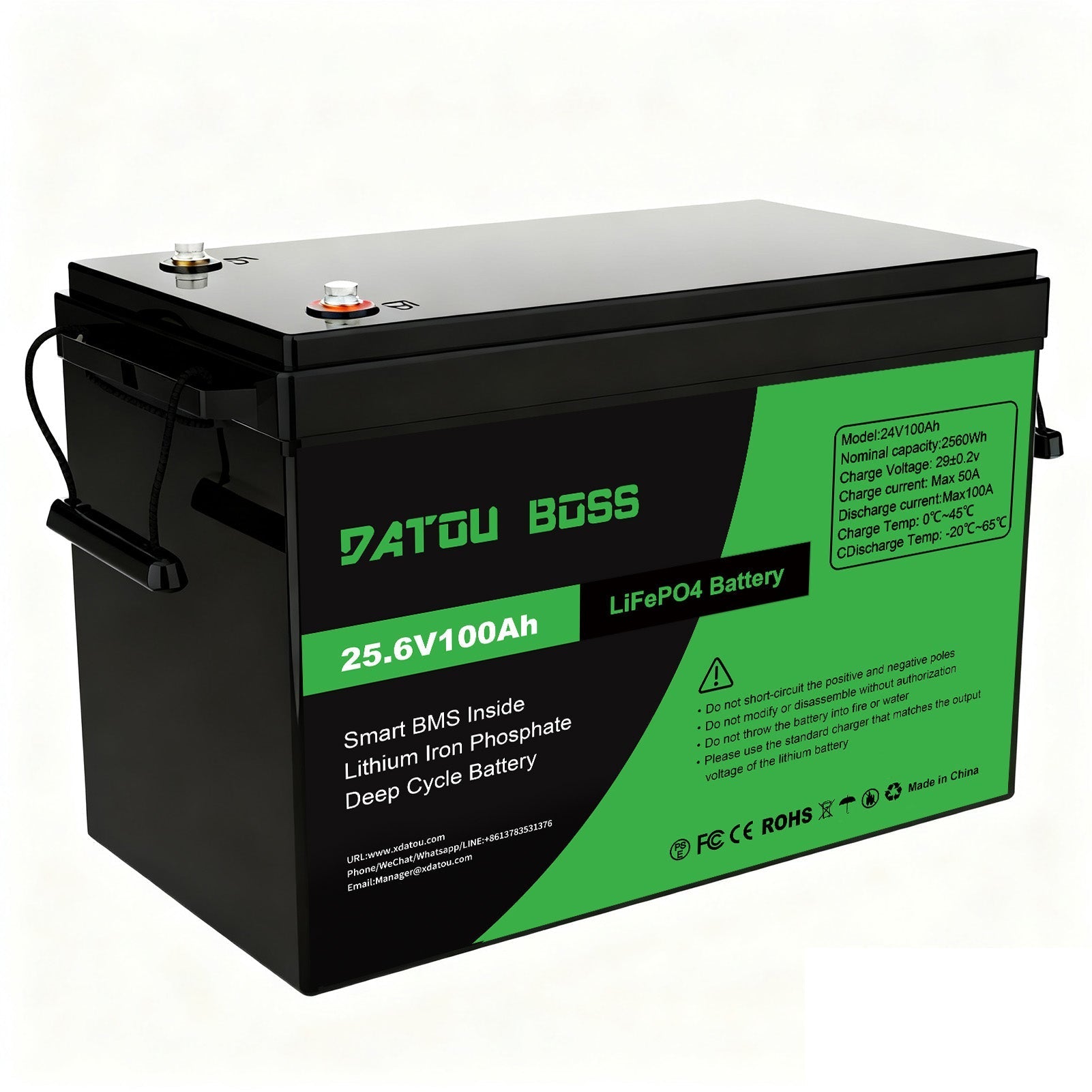 DATOUBOSS 24V 100Ah Lithium LiFePO4 Battery with 100A BMS Deep Cycle Battery for Off-Grid Solar, Backup Power & Energy Storage Systems