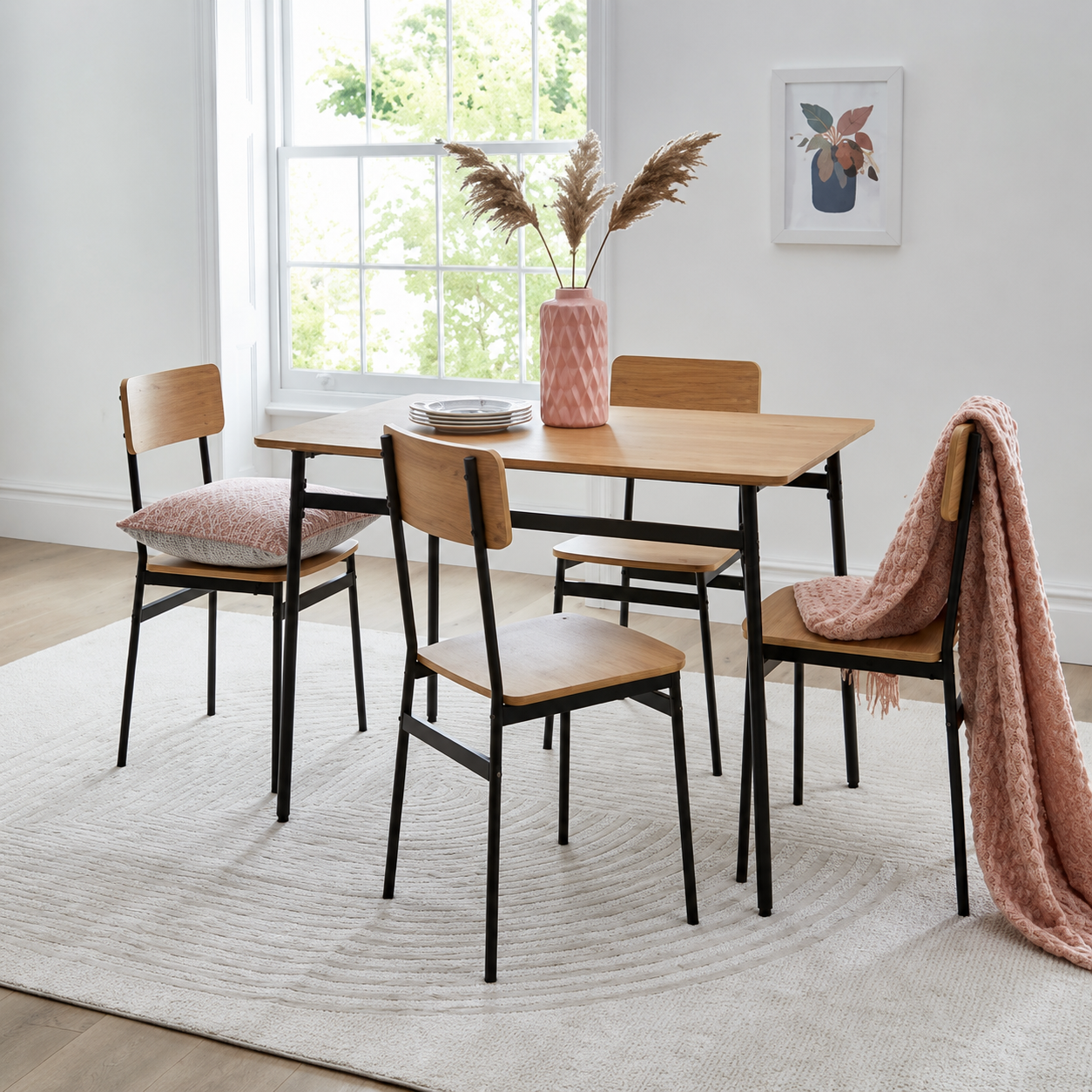 Livvy 110 cm Dining Table 4 Chairs Oak Effect Stylish Functional Dining Set
