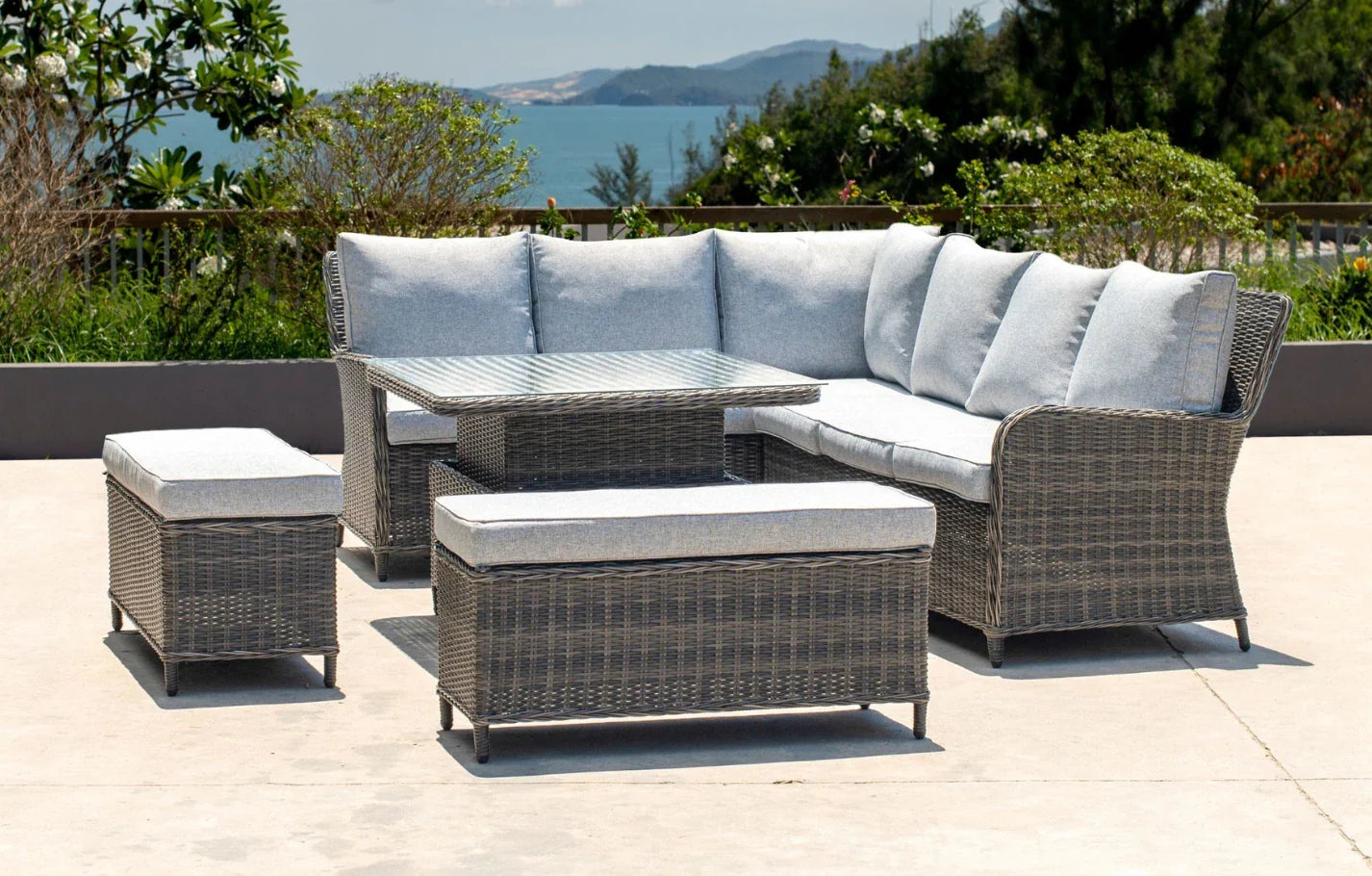 Della Porta 10 Seater Grey Corner Garden Sofa Set With Up-Down Table