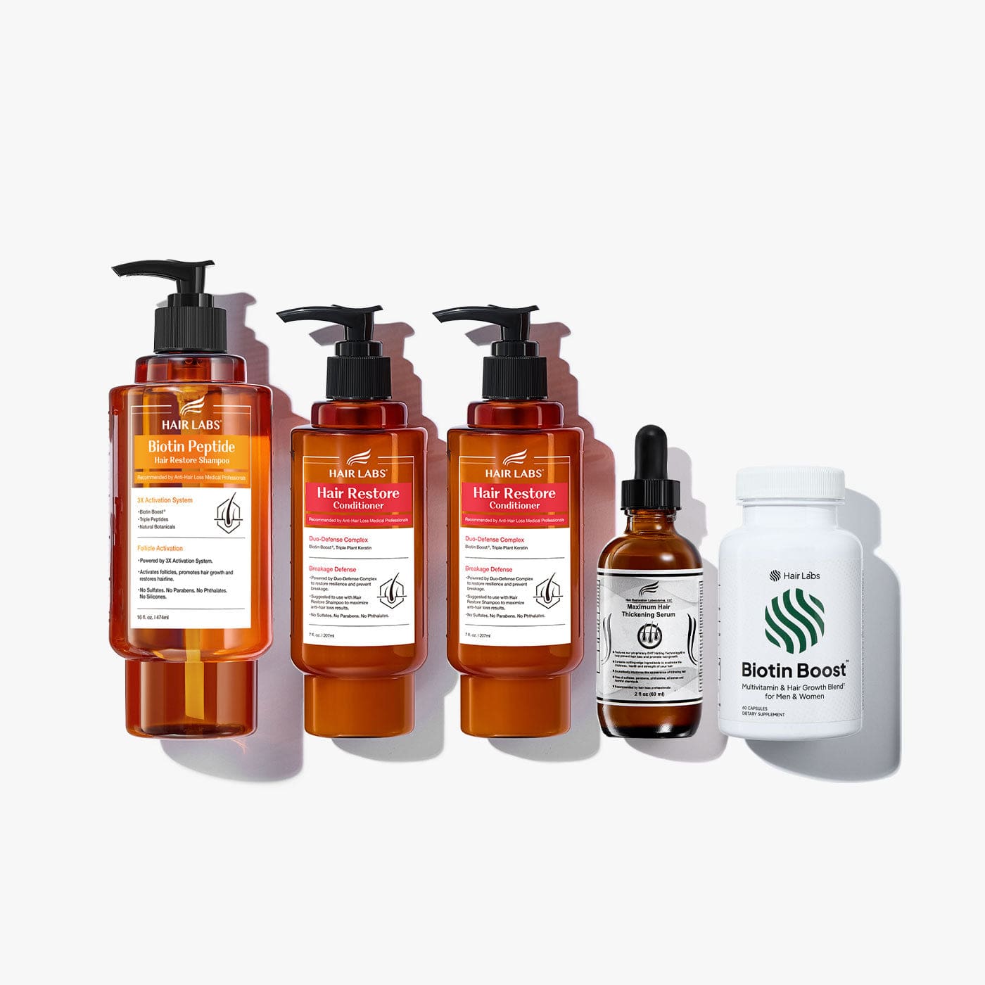 Biotin Peptide Shampoo, Conditioner, Thickening Serum, and Supplement Bundle - Shampoo 16oz / Conditioner 7oz*2