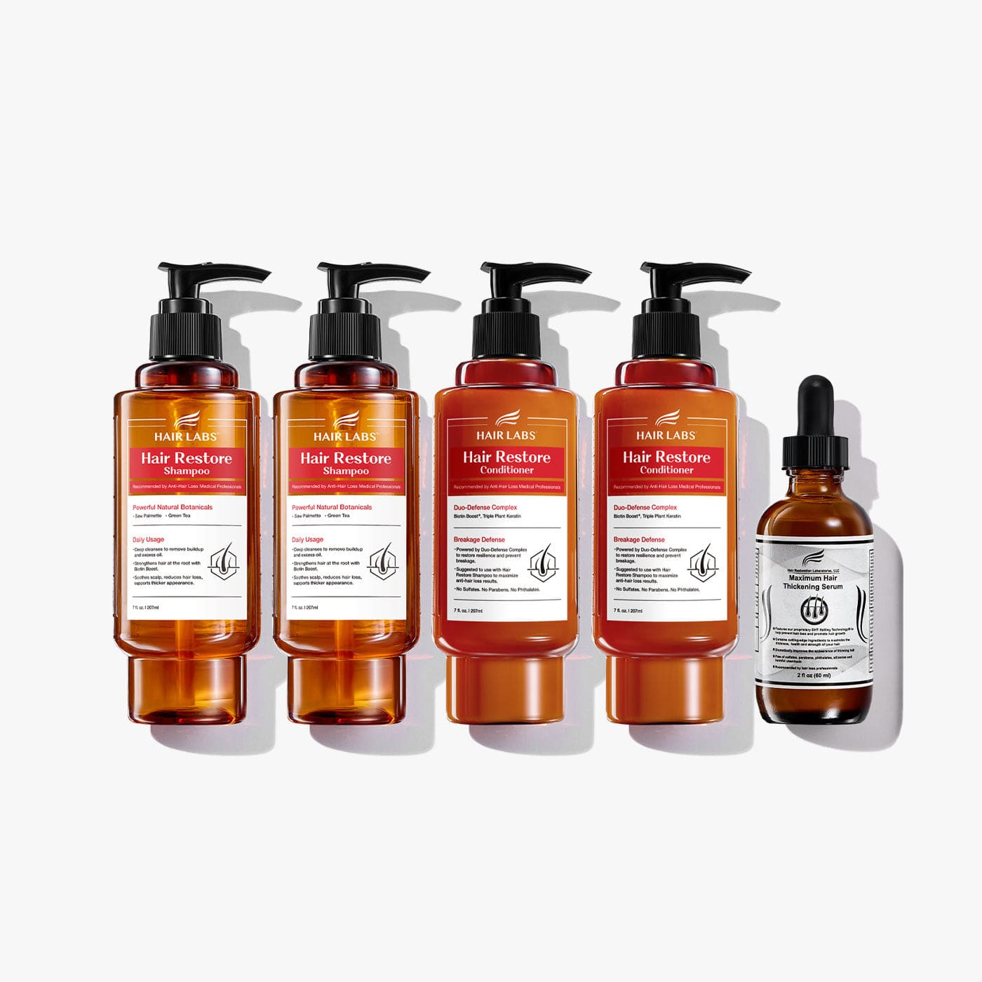 Hair Restore Shampoo, Conditioner, and Thickening Serum Bundle - Shampoo 16oz / Conditioner 7oz*2