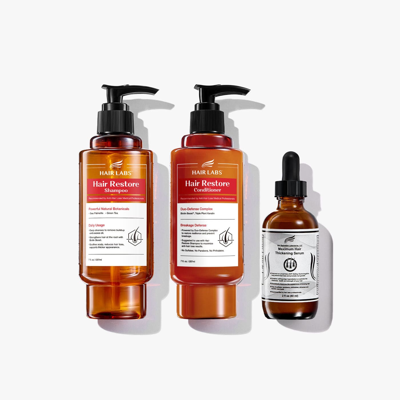 Hair Restore Shampoo, Conditioner, and Thickening Serum Bundle - Shampoo 7oz / Conditioner 7oz