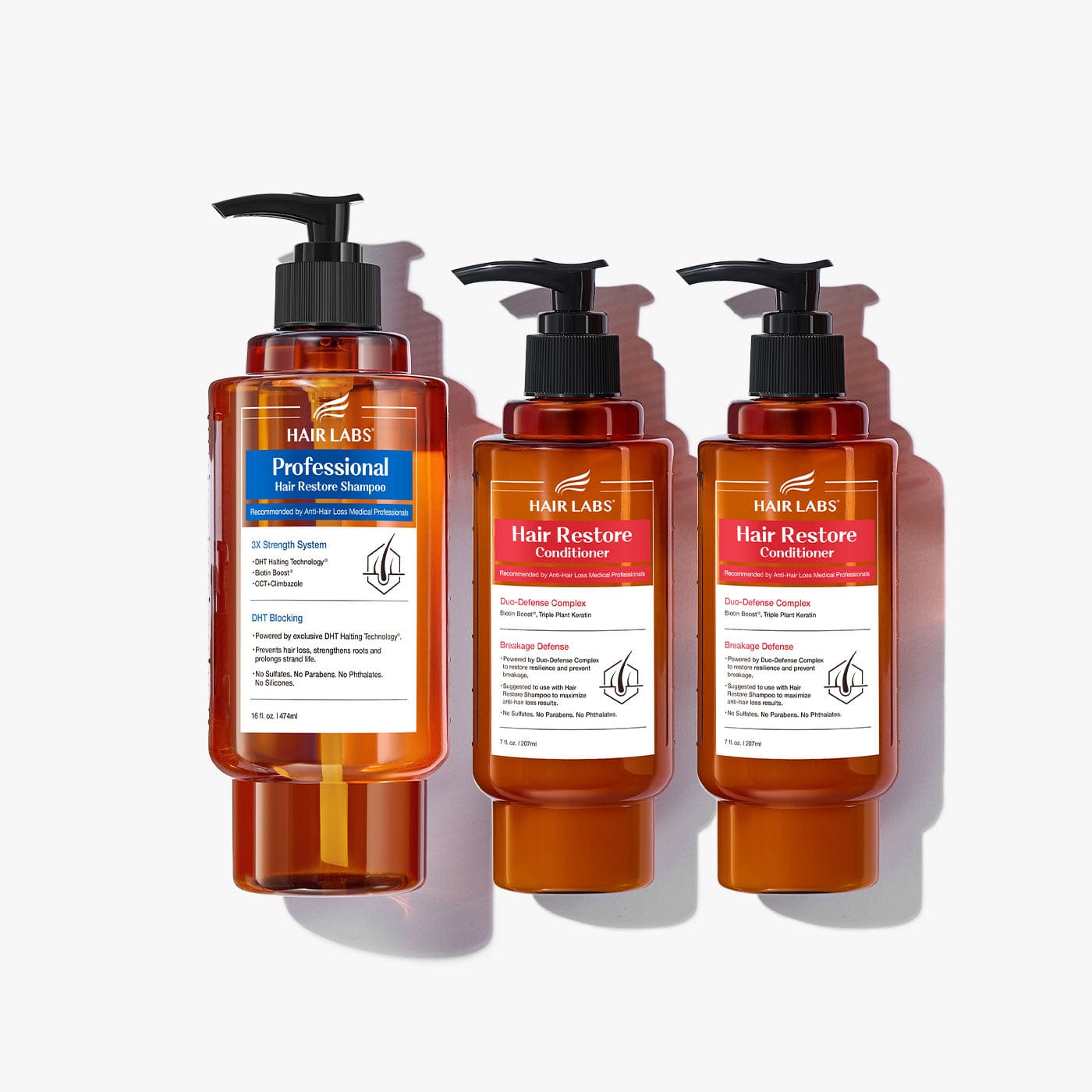 Professional Hair Restore Shampoo and Conditioner Bundle - Shampoo 16oz / Conditioner 7oz*2