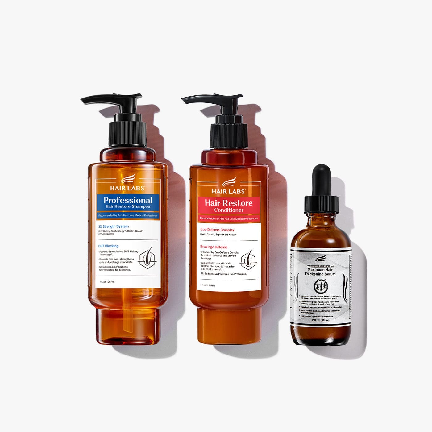 Professional Hair Restore Shampoo, Conditioner, and Thickening Serum Bundle - Shampoo 7oz / Conditioner 7oz