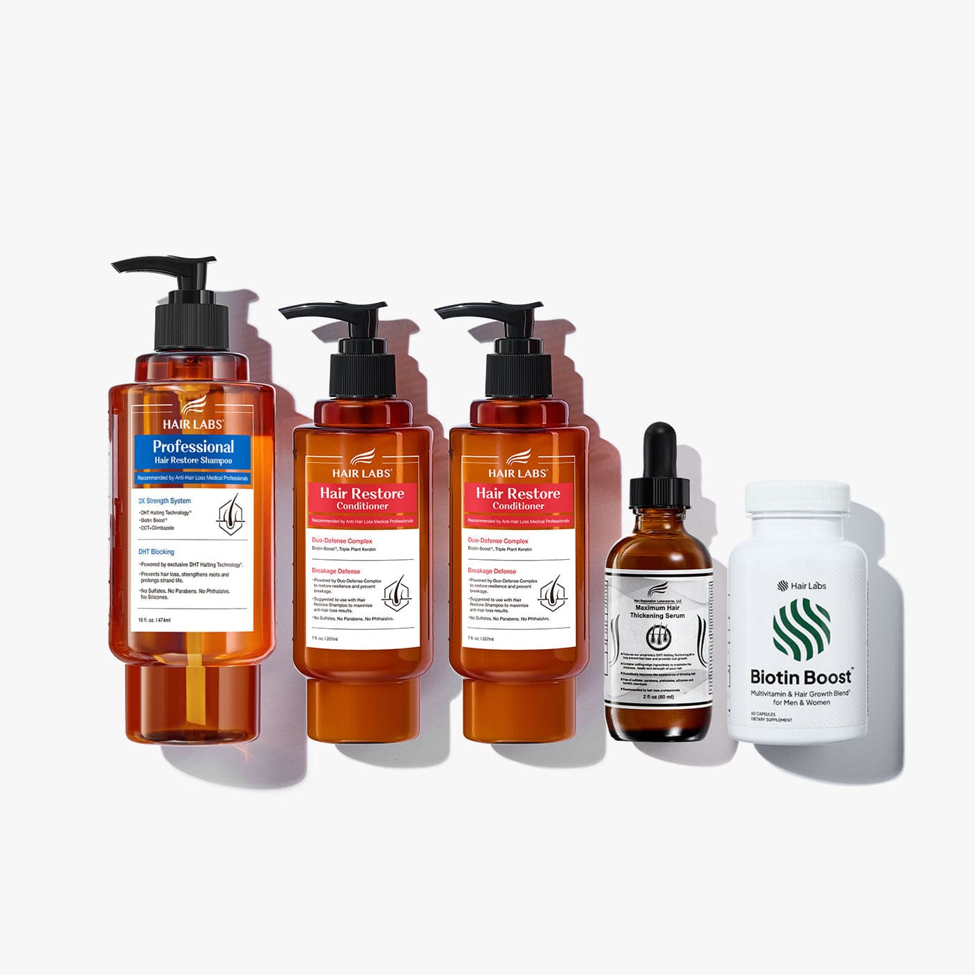 Professional Hair Restore Shampoo, Conditioner, Thickening Serum, and Supplement Bundle - Shampoo 16oz / Conditioner 7oz*2
