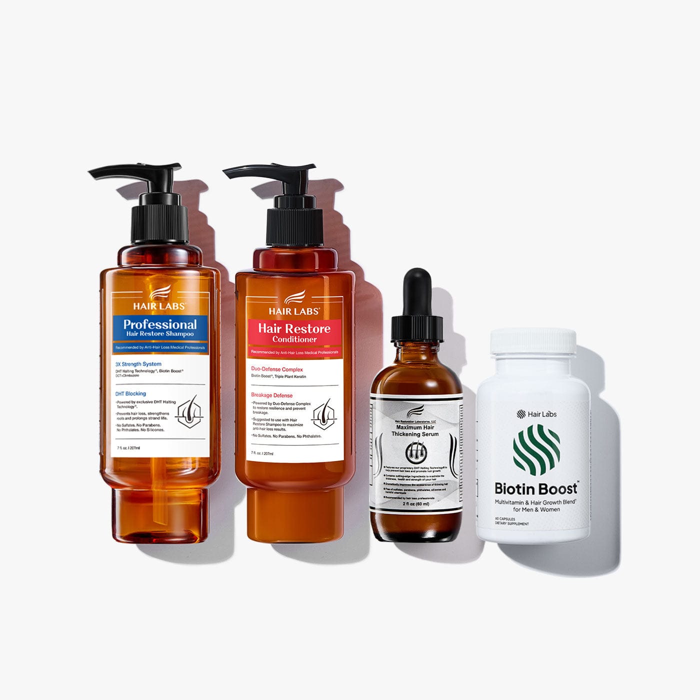 Professional Hair Restore Shampoo, Conditioner, Thickening Serum, and Supplement Bundle - Shampoo 7oz / Conditioner 7oz