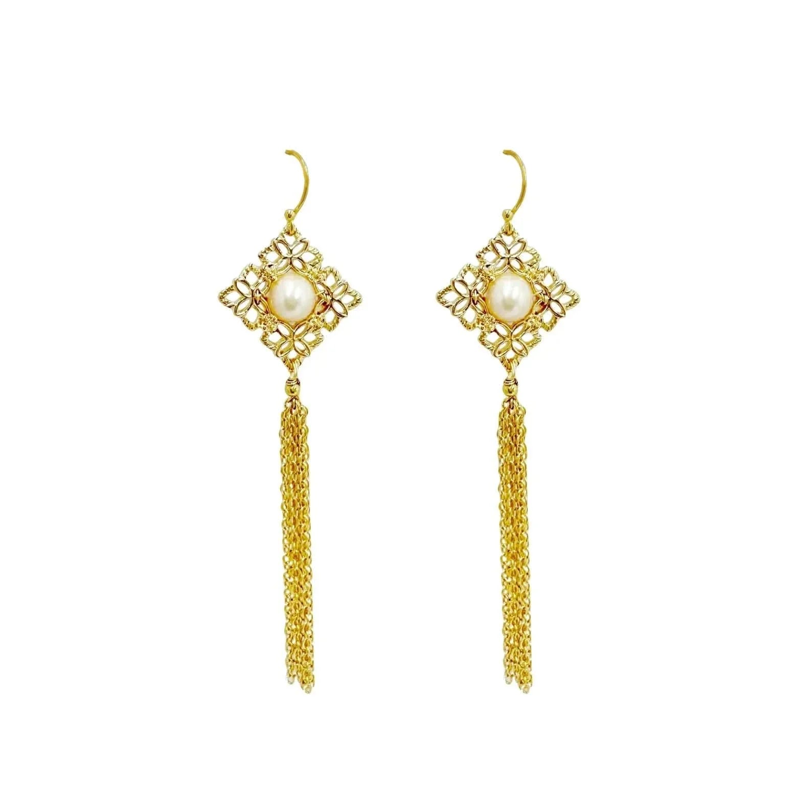 Chain Dangle Pearl earrings - Gold