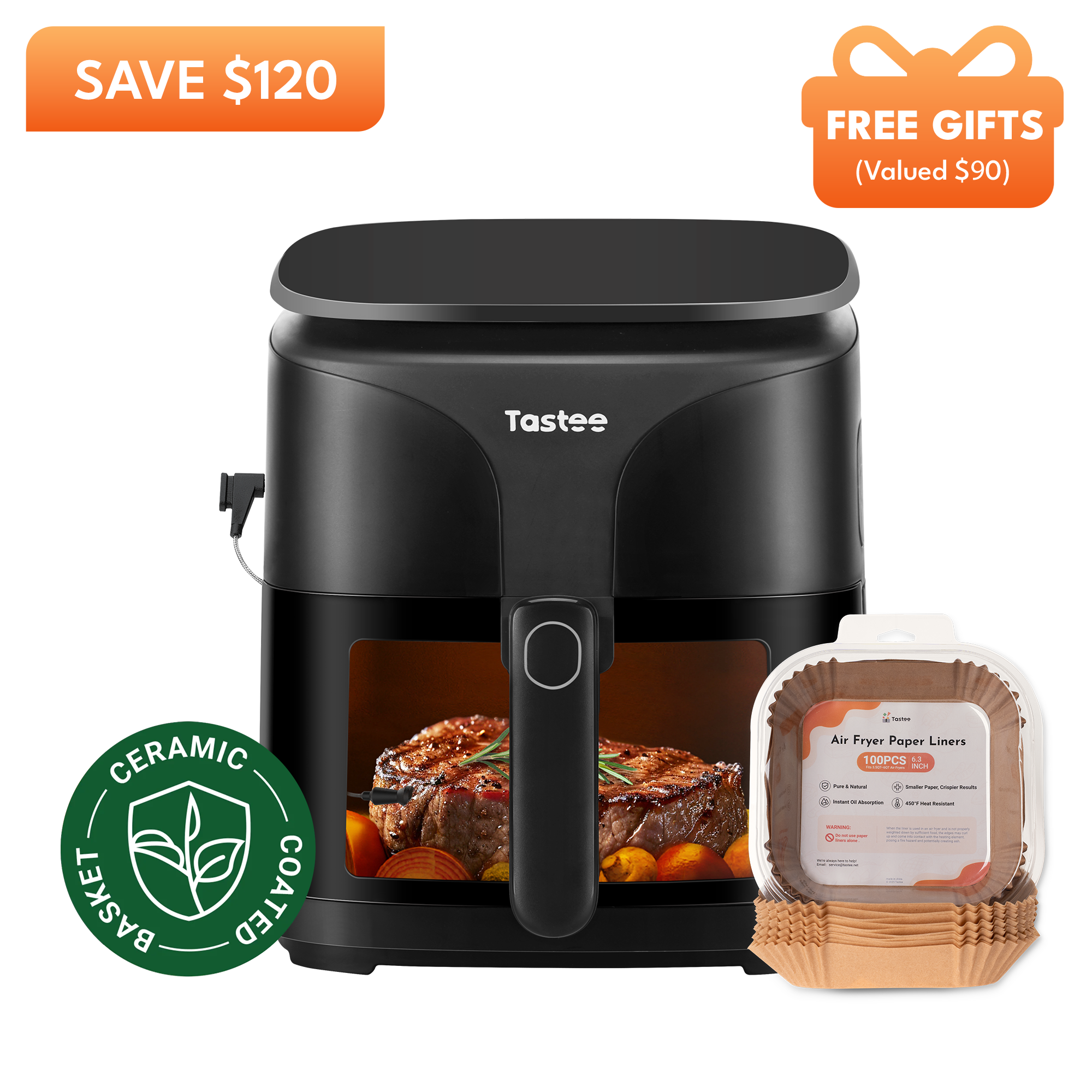 Tastee Sensor Magic Smart Air Fryer (Ceramic Coated)+Paper Liners