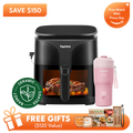 Tastee Sensor Magic Smart Air Fryer (Ceramic Coated) + Travel Coffee Mug (SBG Edition) - Pink