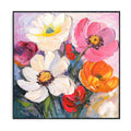 Vibrant Bloom Hand-Painted Floral Masterpiece in Bold Oil Colors - White Frame / 24''x 24''/ 61x 61 CM
