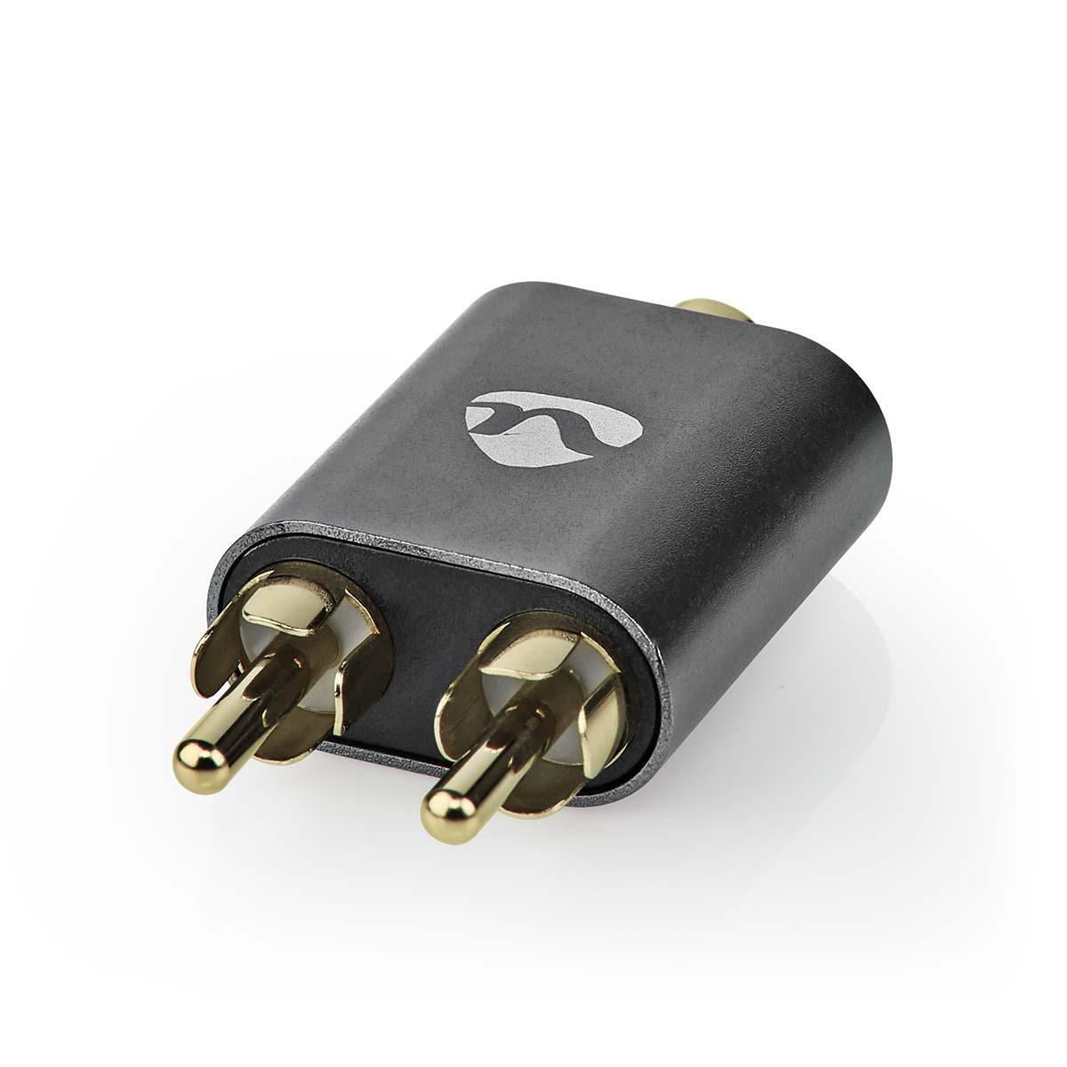 Nedis Stereo Audio Adapter | 2x RCA Male | 3.5 mm Female | Gold Plated | Straight | Aluminium | Gun Metal Grey | 1 pcs | Cover Window Box