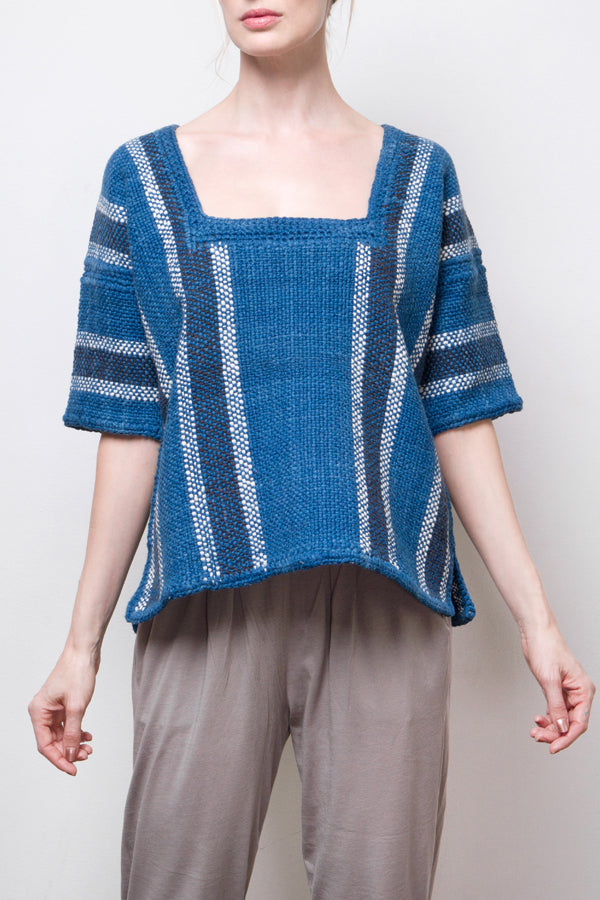 Zoe Hand-Woven Organic Cotton Top - Indigo - one size