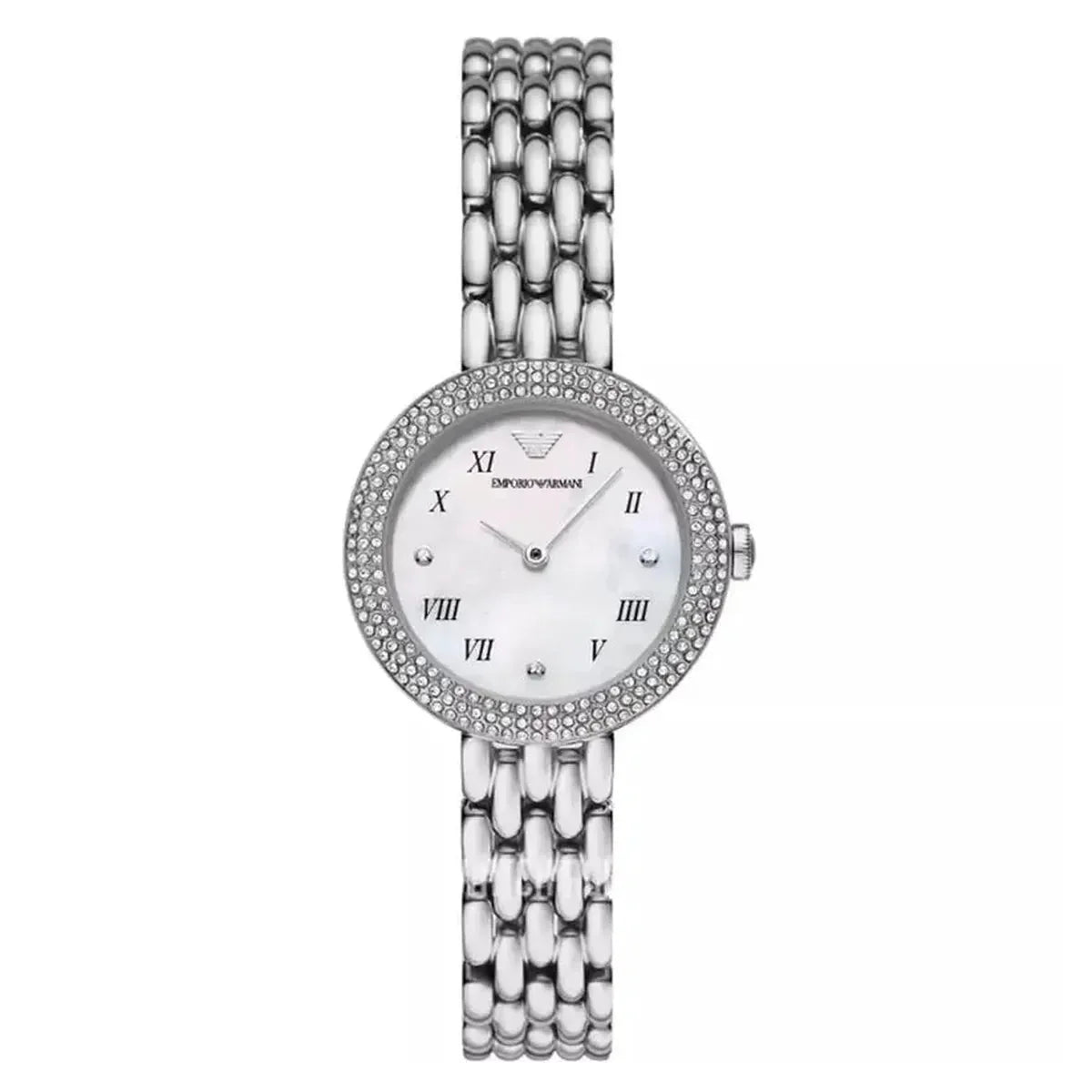 Emporio Armani Rosa AR11354 Women's Dress Watch – 30mm White Mother of Pearl Dial Silver Steel Bracelet