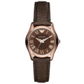 Emporio Armani Classic AR1714 Women's Leather Watch – 27mm Brown Dial Rose Gold Case