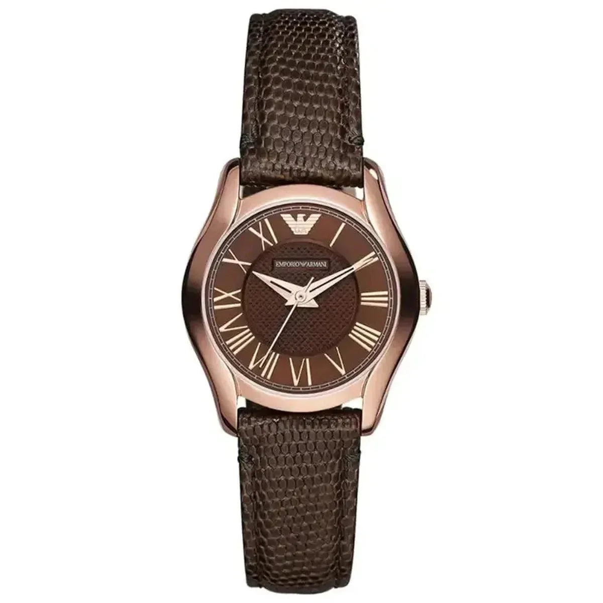 Emporio Armani Classic AR1714 Women's Leather Watch – 27mm Brown Dial Rose Gold Case