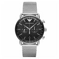 Emporio Armani Aviator AR11104 Men's Chronograph Watch – 43mm Black Dial Silver Mesh Bracelet