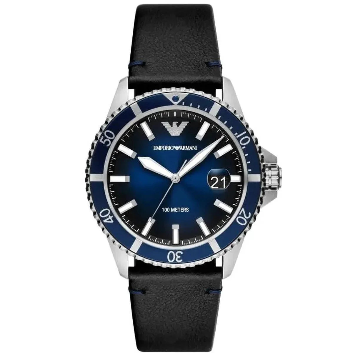 Emporio Armani AR11516 Sea Diver Men's Watch – 42mm Blue Sunray Dial with Black Leather Strap