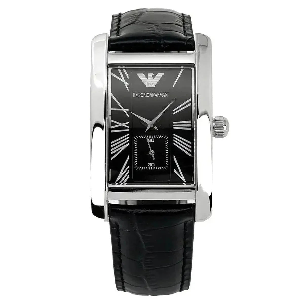 Emporio Armani Classic AR0143 Men's Rectangular Watch – Black Leather Strap