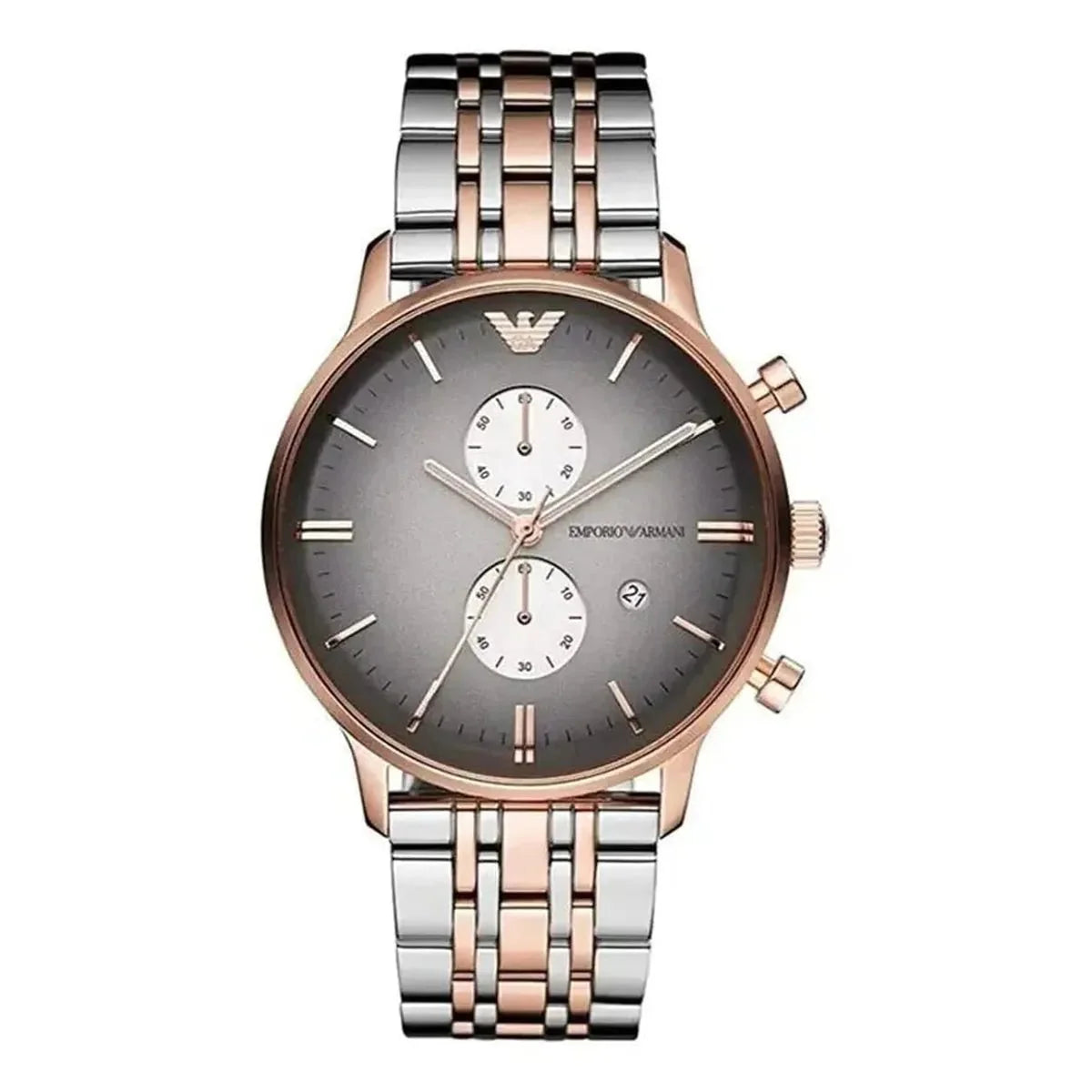 Emporio Armani Claudio AR1721 Men's Chronograph Watch – 43mm Grey Dial Two-Tone Bracelet