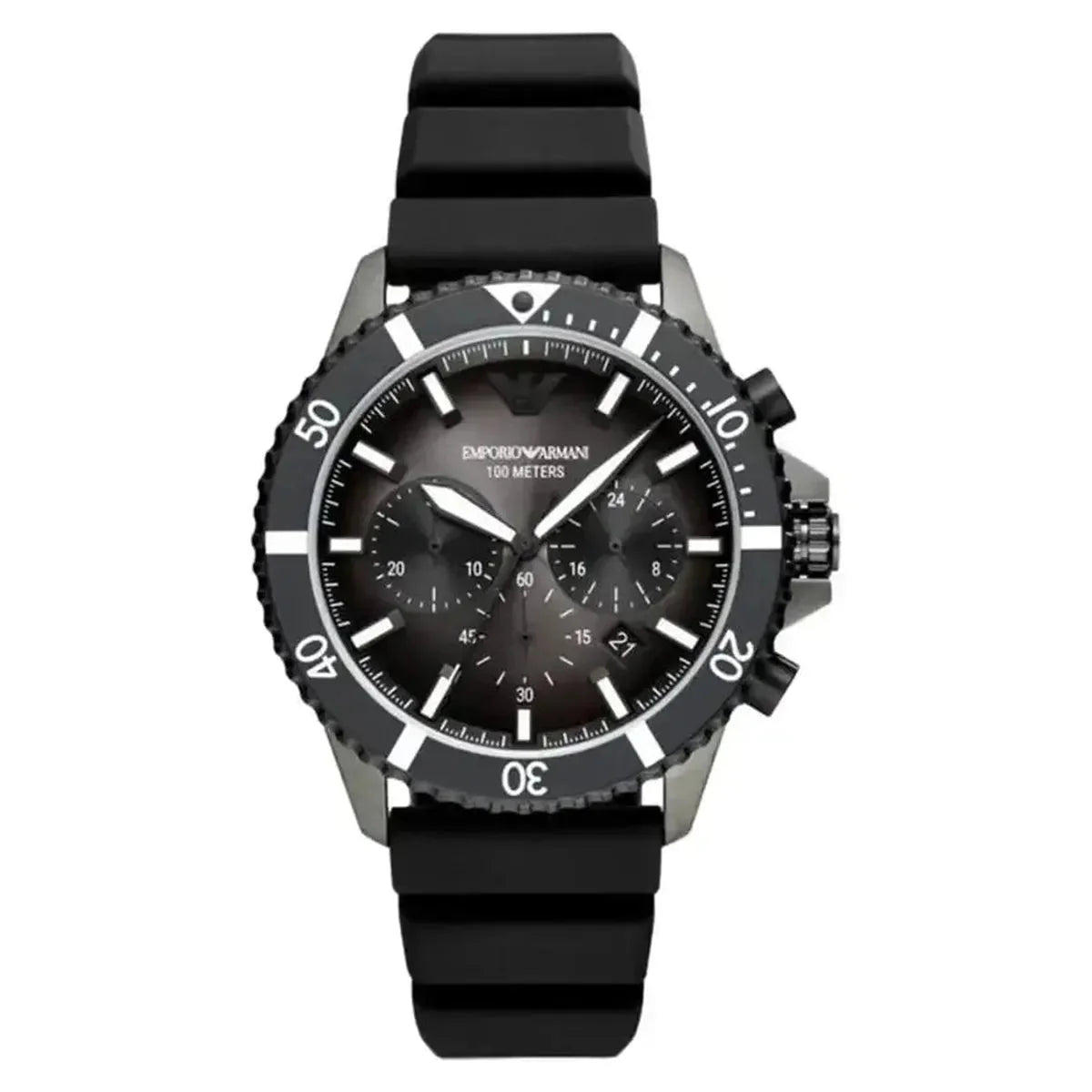 Emporio Armani AR11515 Men's Diver Chronograph Watch – 43mm Black Dial Silicone Strap