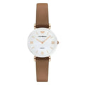 Emporio Armani Gianni T-Bar AR11040 Women's Watch – 32mm Mother of Pearl Dial Brown Leather Strap