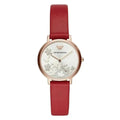 Emporio Armani Kappa AR11114 Women's Silver Dial Red Leather Strap Watch – 32mm