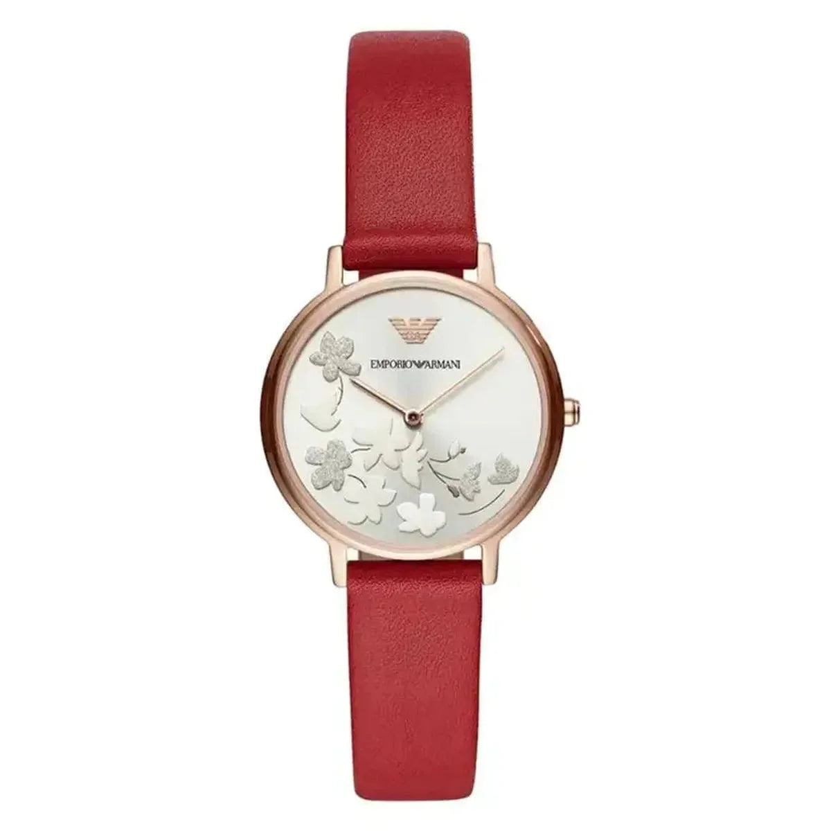 Emporio Armani Kappa AR11114 Women's Silver Dial Red Leather Strap Watch – 32mm