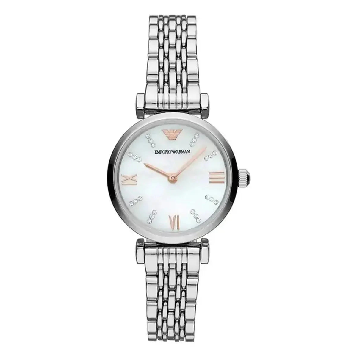 Emporio Armani Gianni T-Bar AR11204 Women's Watch - 32mm White Mother of Pearl Dial Silver Steel Bracelet