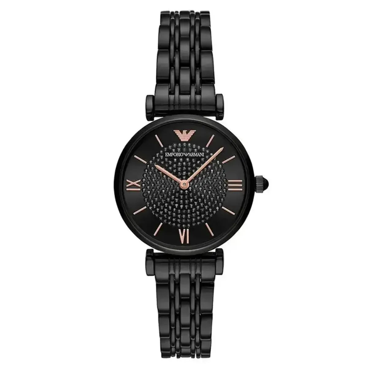 Emporio Armani Gianni T-Bar AR11245 Women's Watch – 32mm Black PVD Pave Crystal Dial
