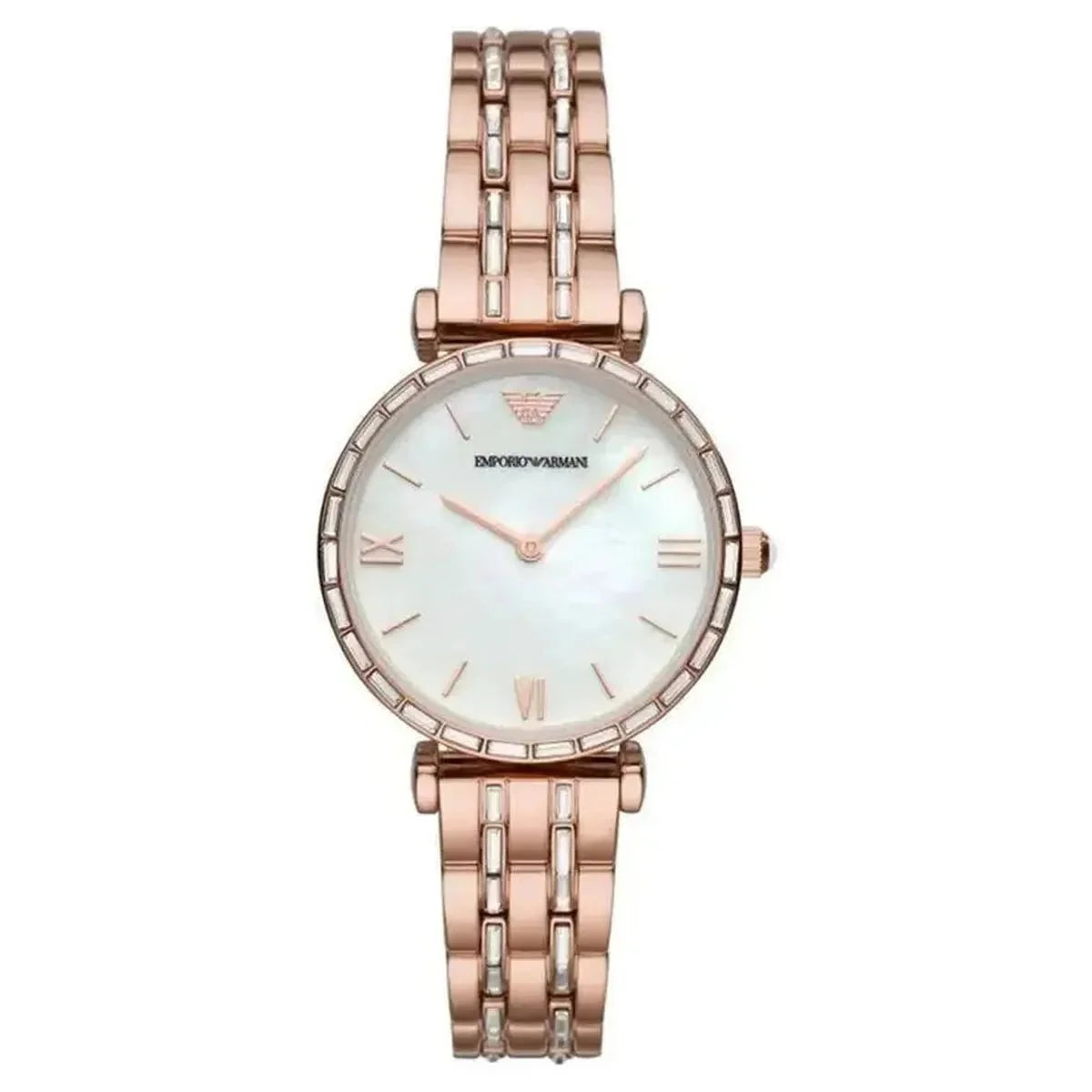 Emporio Armani Gianni T-Bar AR11294 Women's Mother of Pearl Dial Rose Gold Stainless Steel Watch