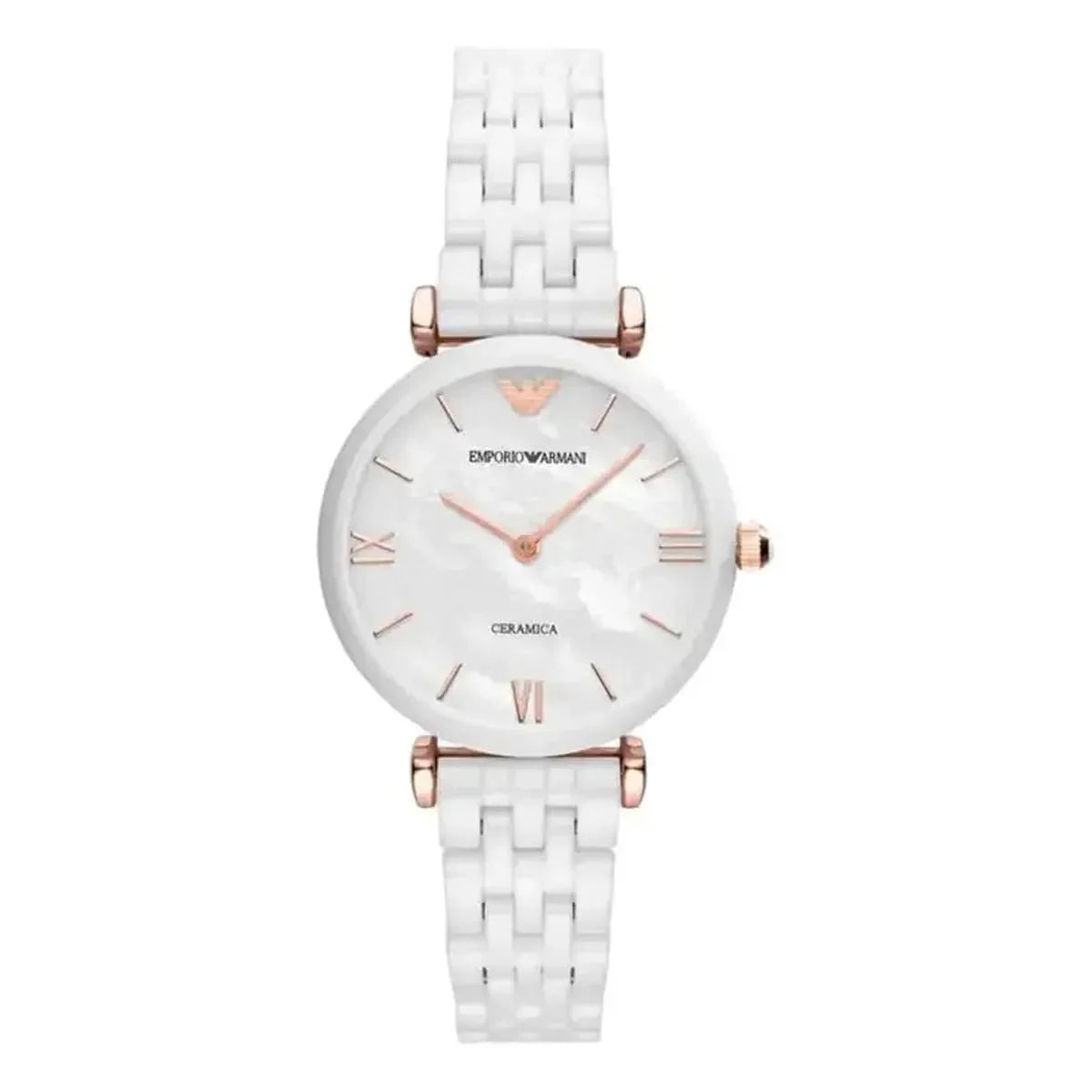 Emporio Armani Gianni T-Bar AR1486 Women's Mother of Pearl Dial White Ceramic Watch